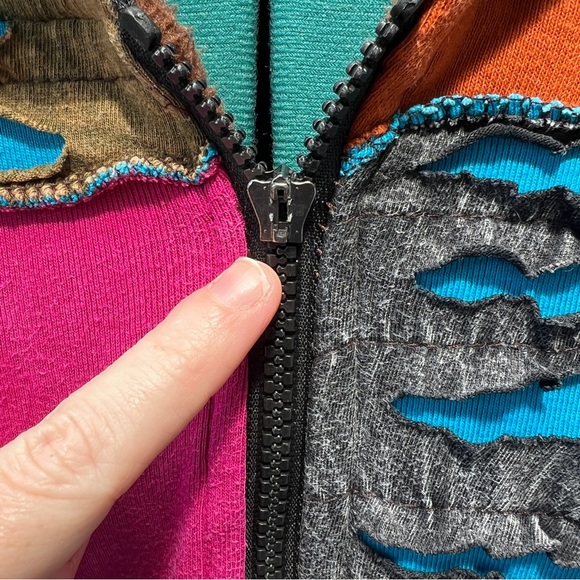 Vintage KPC Hooded Jacket Long Size XL Patchwork Jacket Boho Hippie - Picture 13 of 13